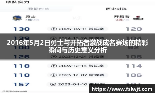 2016年5月2日勇士与开拓者激战成名赛场的精彩瞬间与历史意义分析